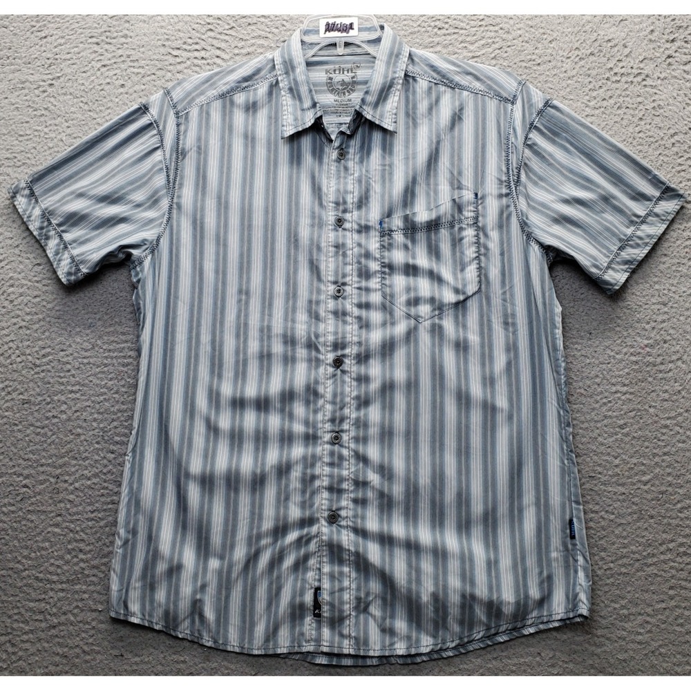 Kuhl Eluxur Fishing Shirt Mens M Multi Striped Short Sleeve Collar Button-Up